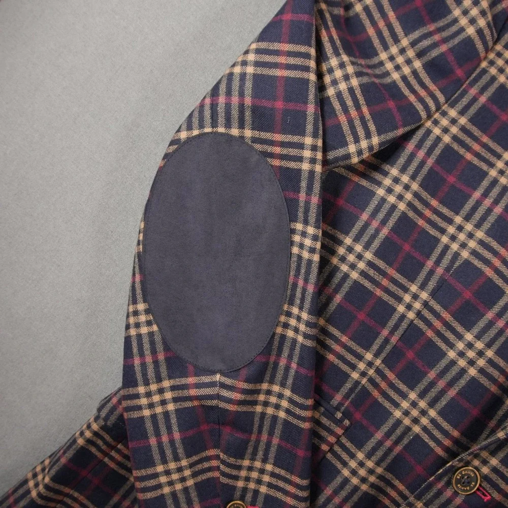Collegiate Italian Elbow Patch Plaid El Ganso Subalpino Men Blazer Jacket EUR 46